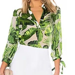 ALICE + OLIVIA Sheila Blouson Sleeve Henley Top Medium